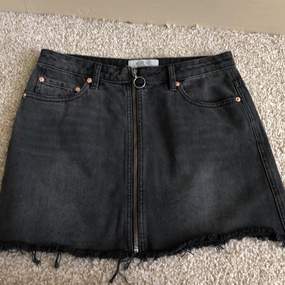 Free People black denim zip skirt